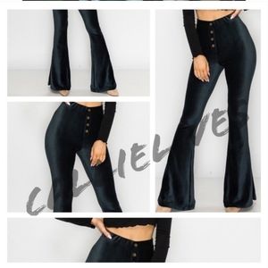 New! Velour Stretch High Rise Spruce Dark Green Flare Corduroy Rib Pants  Medium